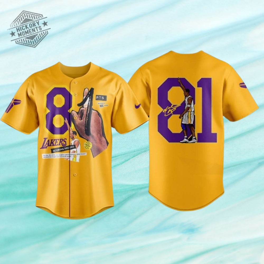 La Lakers 20Th Anniversary Of Kobe Bryant 81 Points 2026 Yellow Baseball Jersey