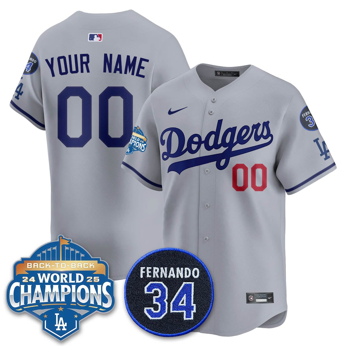 Los Angeles Dodgers 2025 Back To Back Champions Custom Jersey - All Stitched
