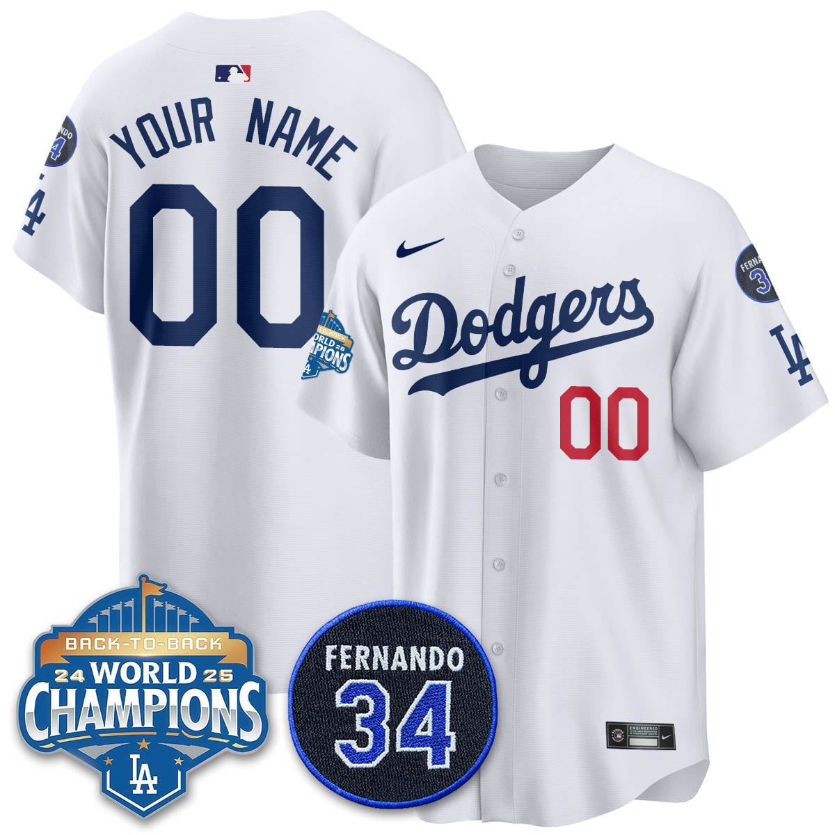 Los Angeles Dodgers 2025 Back To Back Champions Custom Jersey - All Stitched
