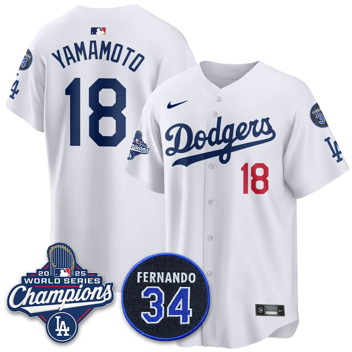 Los Angeles Dodgers 2025 World Series Champions Jersey - All Stitched