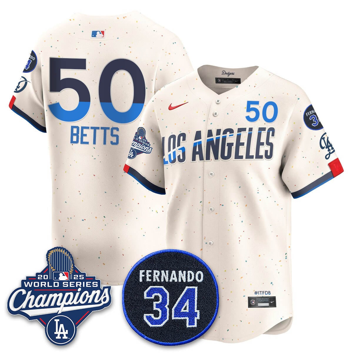 Los Angeles Dodgers 2025 World Series Champions Jersey - All Stitched