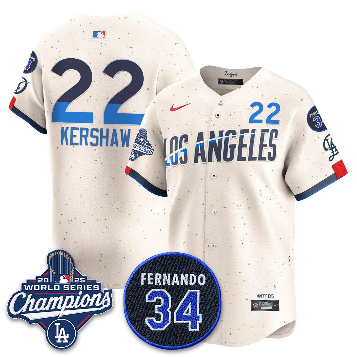 Los Angeles Dodgers 2025 World Series Champions Jersey - All Stitched