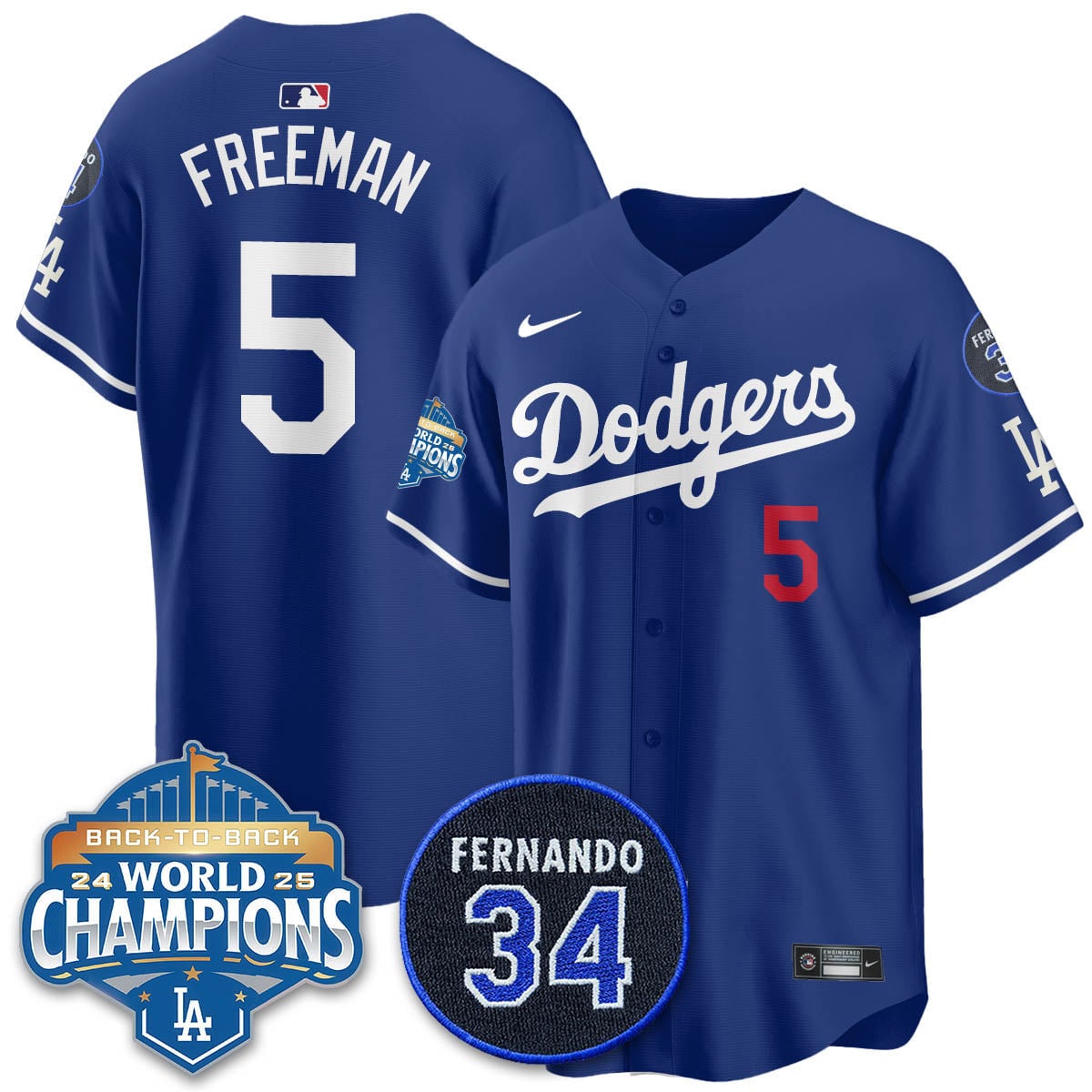 Los Angeles Dodgers 2025 Back To Back Champions Jersey - All Stitched