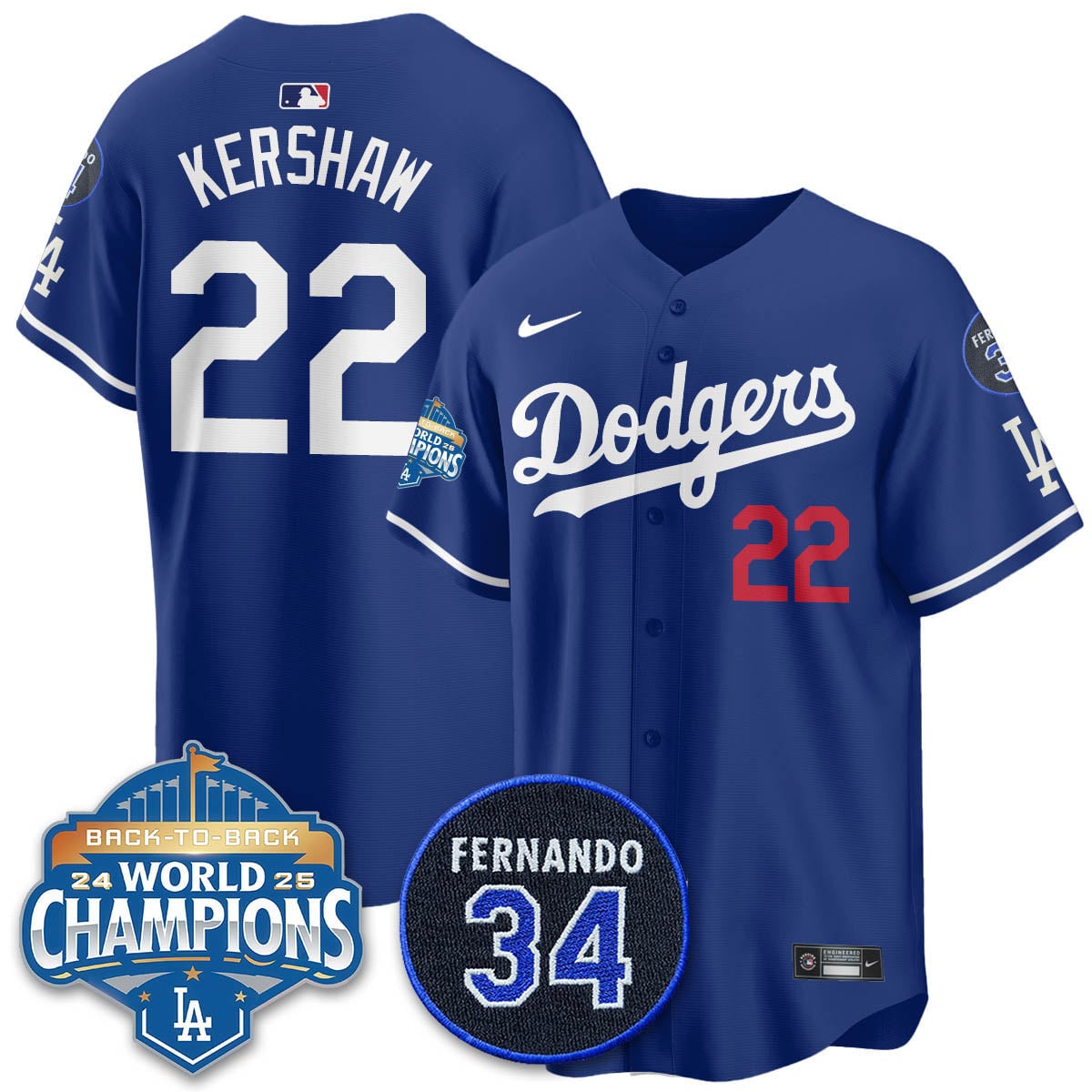 Los Angeles Dodgers 2025 Back To Back Champions Jersey - All Stitched