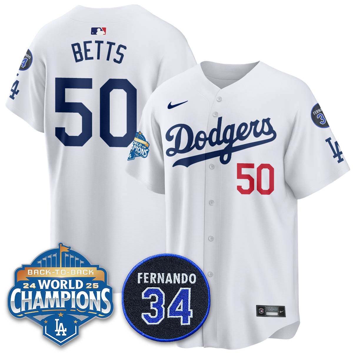 Los Angeles Dodgers 2025 Back To Back Champions Jersey - All Stitched