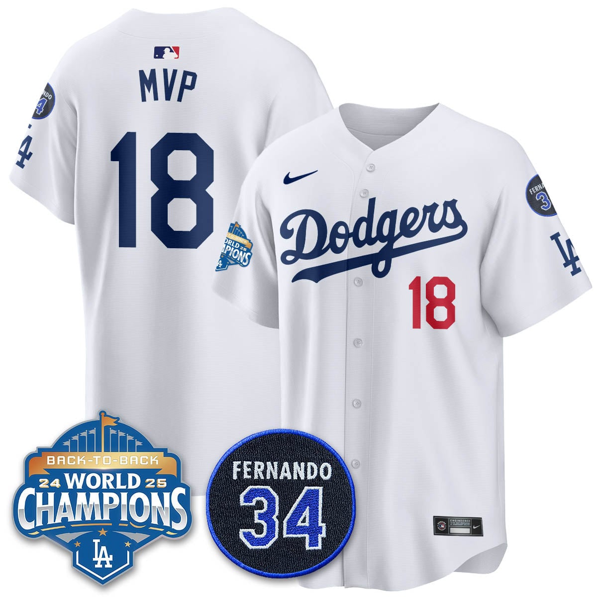 Los Angeles Dodgers 2025 Back To Back Champions Jersey - All Stitched