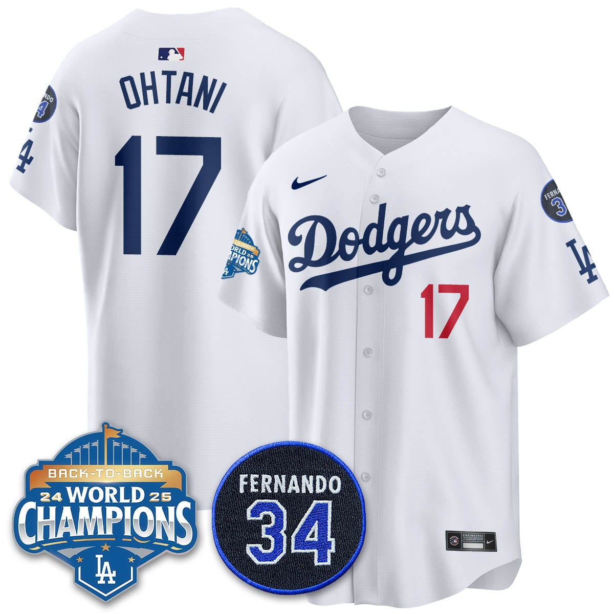 Los Angeles Dodgers 2025 Back To Back Champions Jersey - All Stitched