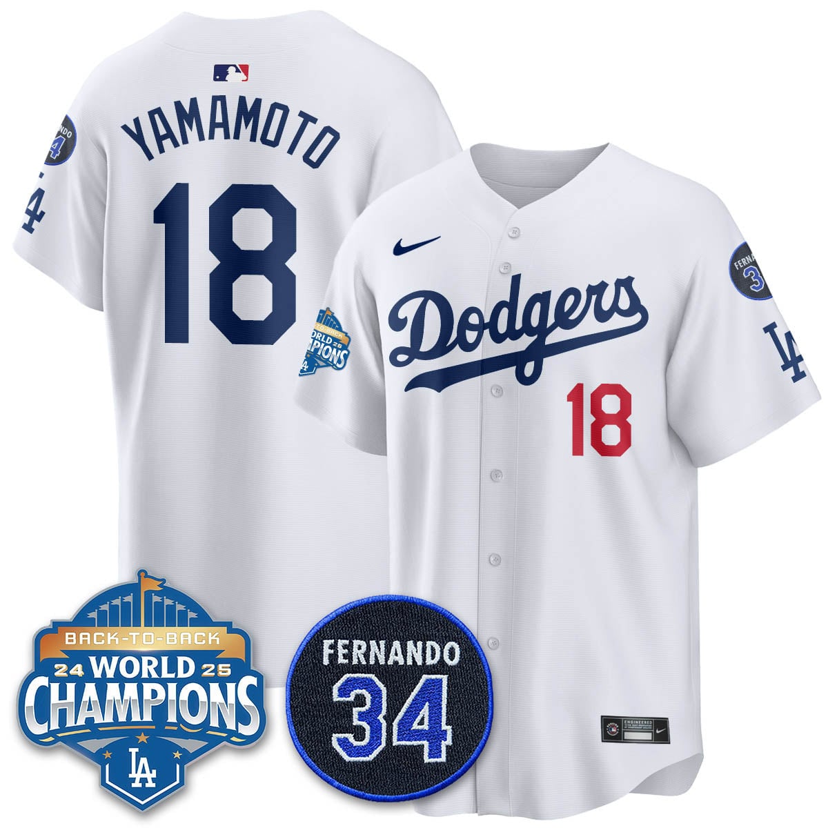 Los Angeles Dodgers 2025 Back To Back Champions Jersey - All Stitched