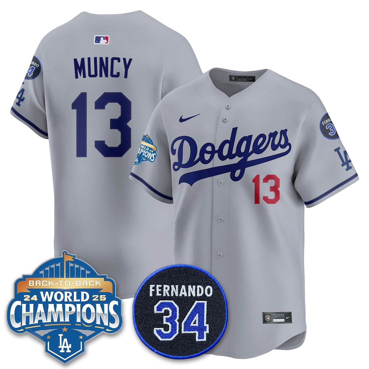 Los Angeles Dodgers 2025 Back To Back Champions Jersey - All Stitched