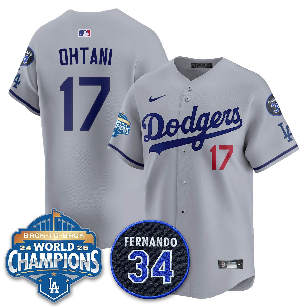Los Angeles Dodgers 2025 Back To Back Champions Jersey - All Stitched