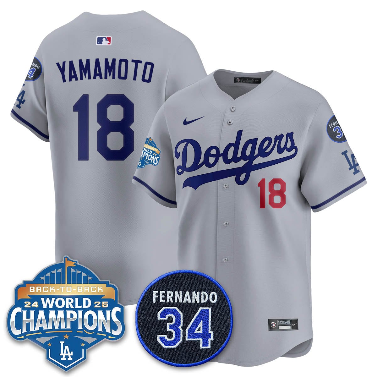 Los Angeles Dodgers 2025 Back To Back Champions Jersey - All Stitched