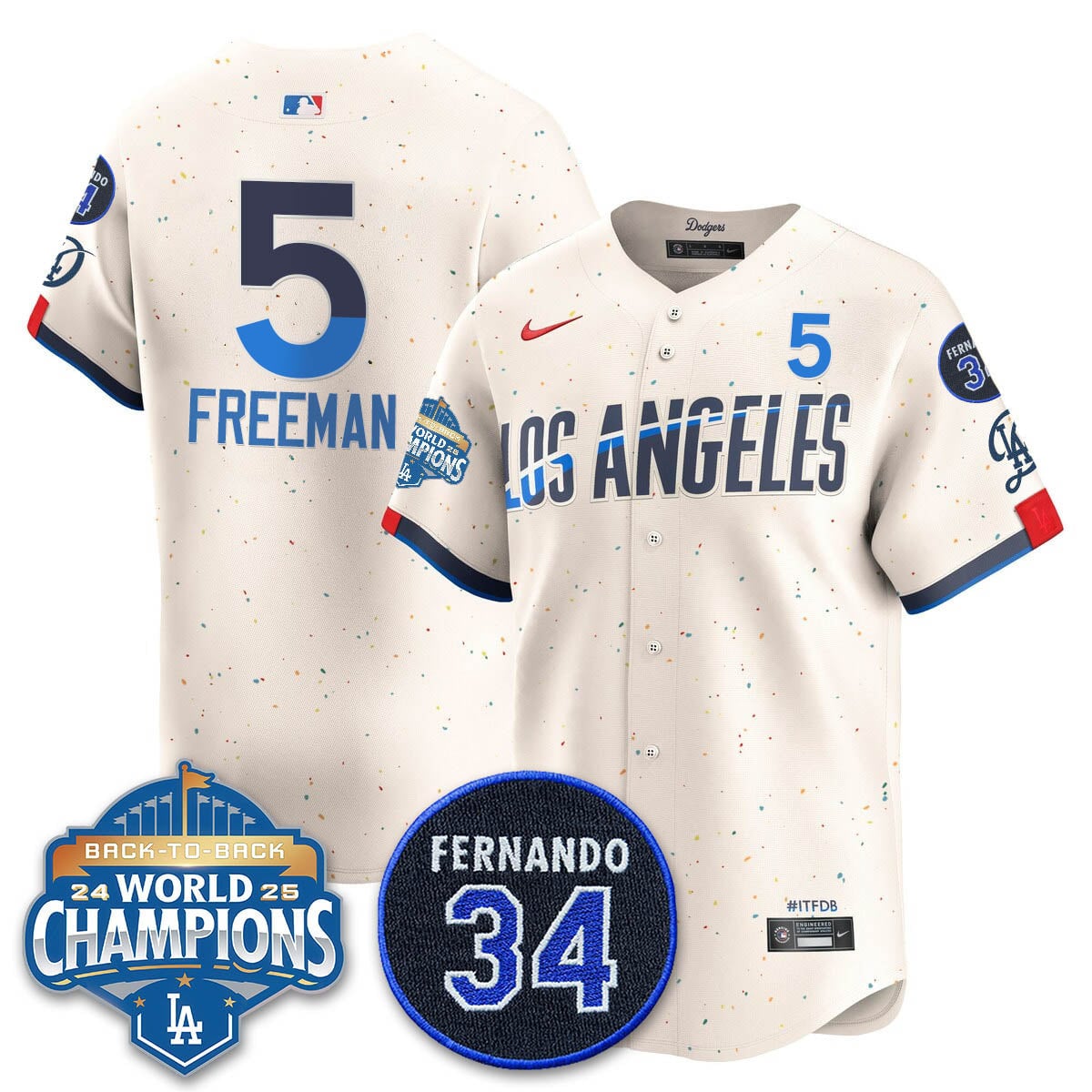 Los Angeles Dodgers 2025 Back To Back Champions Jersey - All Stitched