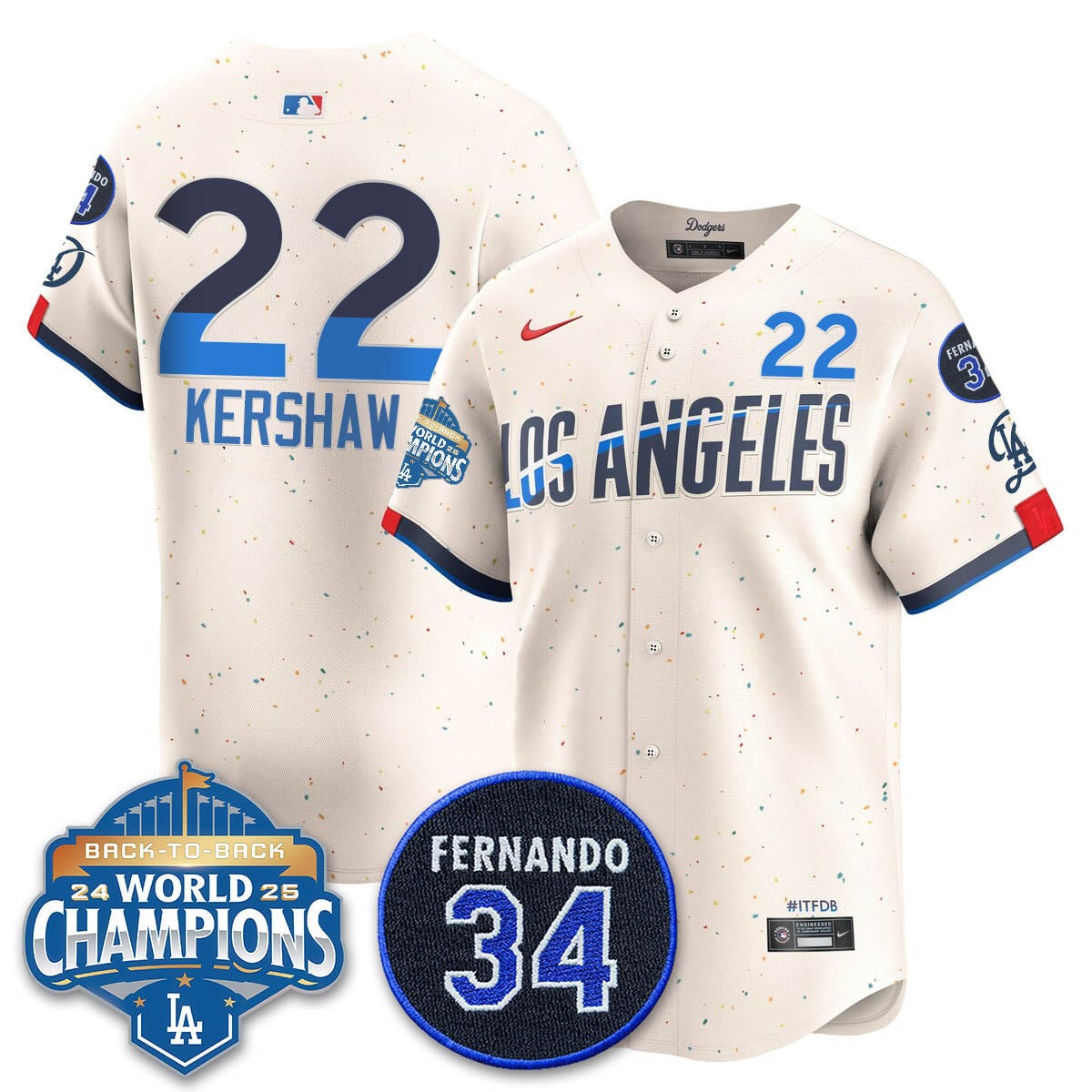Los Angeles Dodgers 2025 Back To Back Champions Jersey - All Stitched