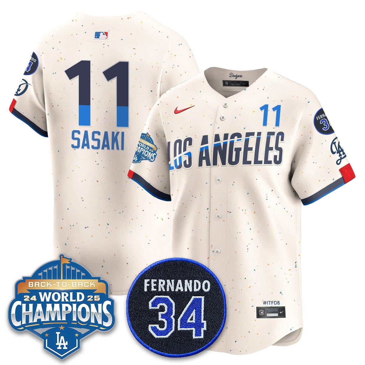 Los Angeles Dodgers 2025 Back To Back Champions Jersey - All Stitched
