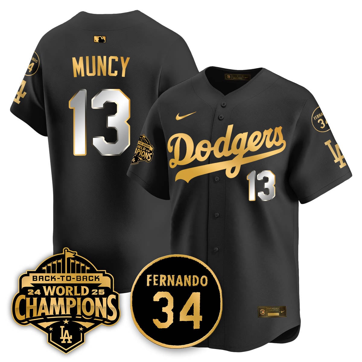 Los Angeles Dodgers 2025 Back To Back Champions Jersey - All Stitched