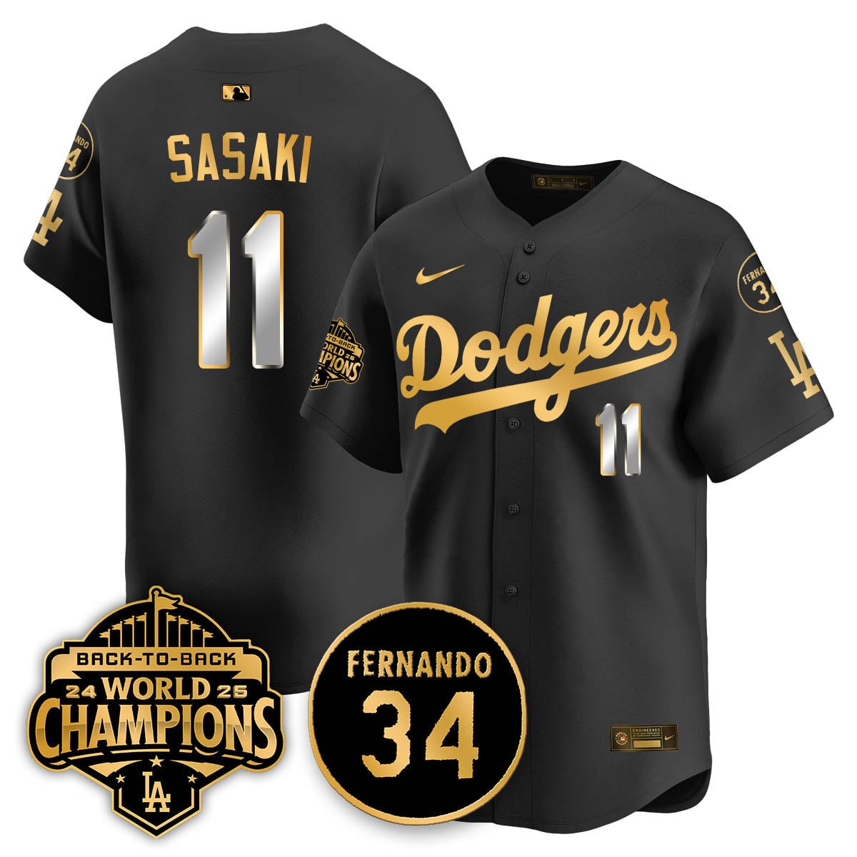 Los Angeles Dodgers 2025 Back To Back Champions Jersey - All Stitched