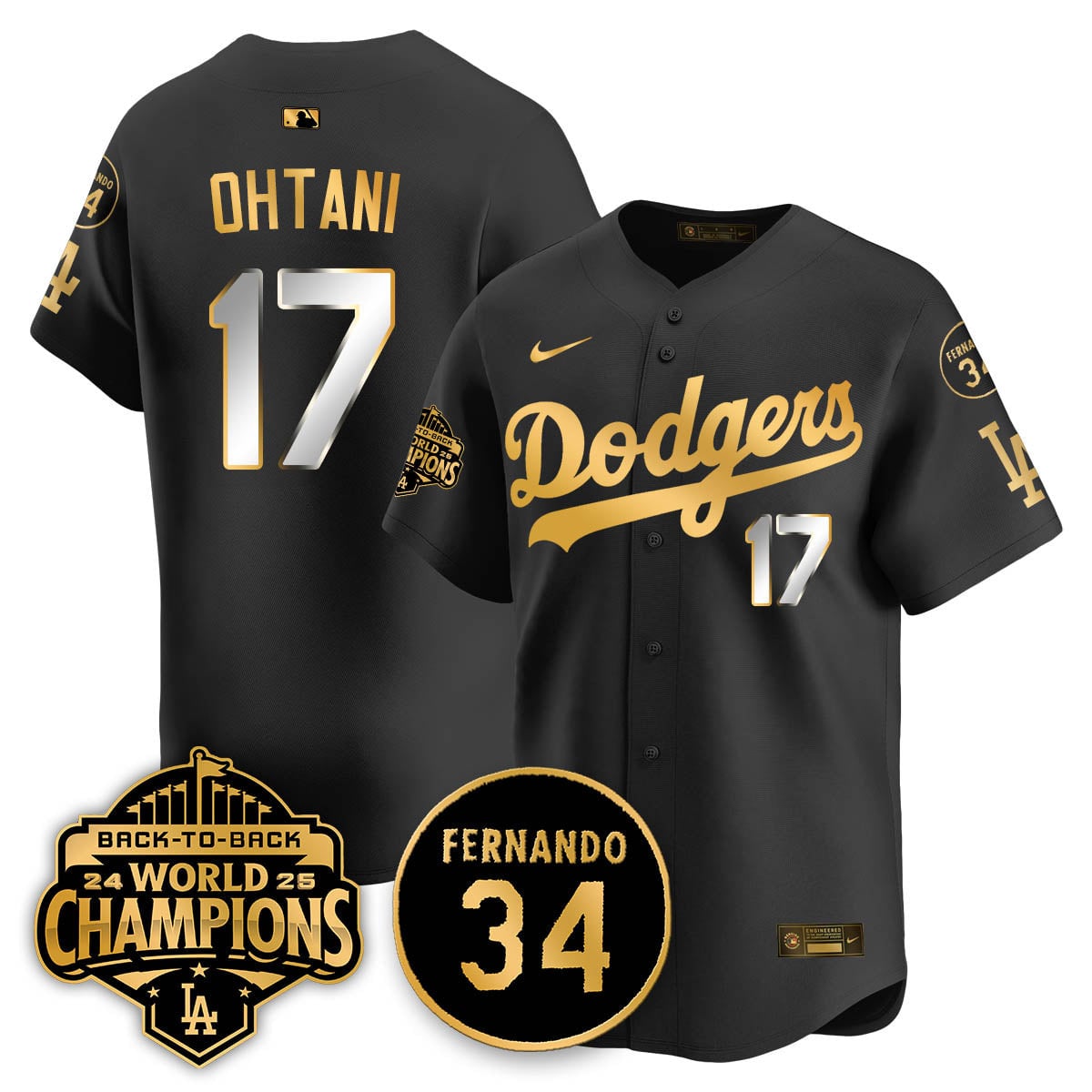 Los Angeles Dodgers 2025 Back To Back Champions Jersey - All Stitched