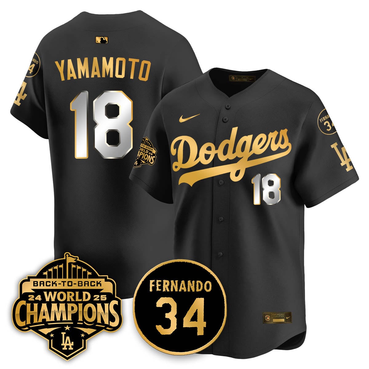 Los Angeles Dodgers 2025 Back To Back Champions Jersey - All Stitched