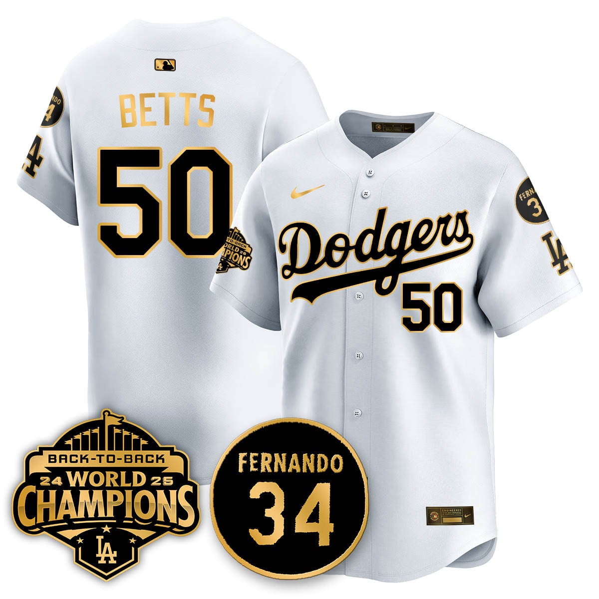 Los Angeles Dodgers 2025 Back To Back Champions Jersey - All Stitched