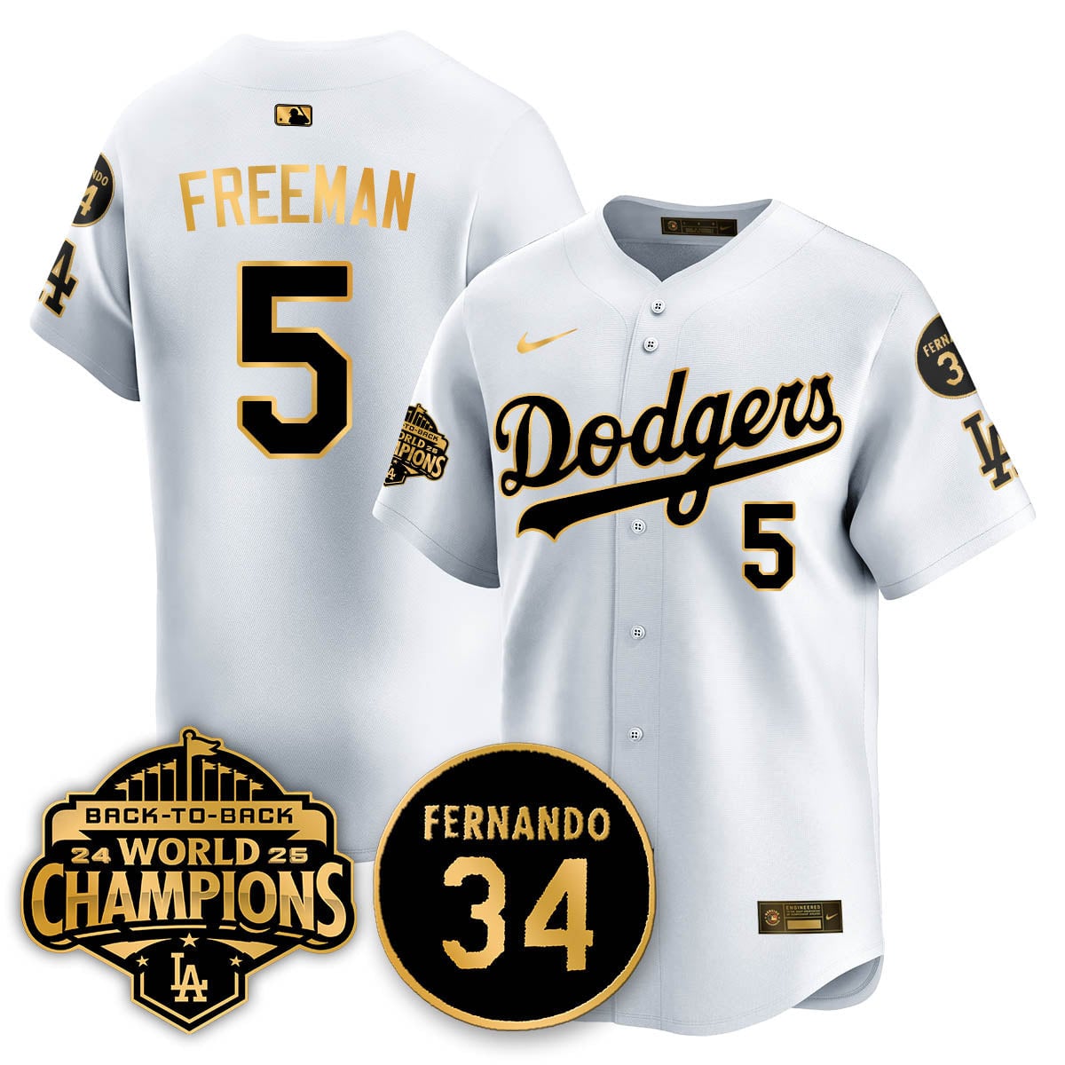 Los Angeles Dodgers 2025 Back To Back Champions Jersey - All Stitched