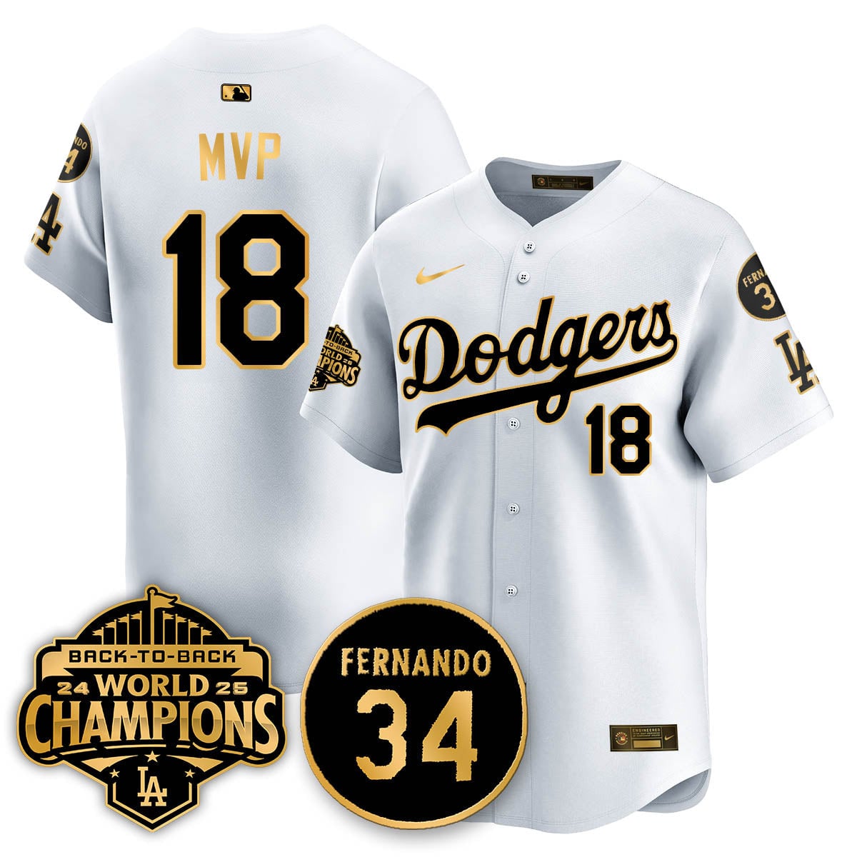 Los Angeles Dodgers 2025 Back To Back Champions Jersey - All Stitched