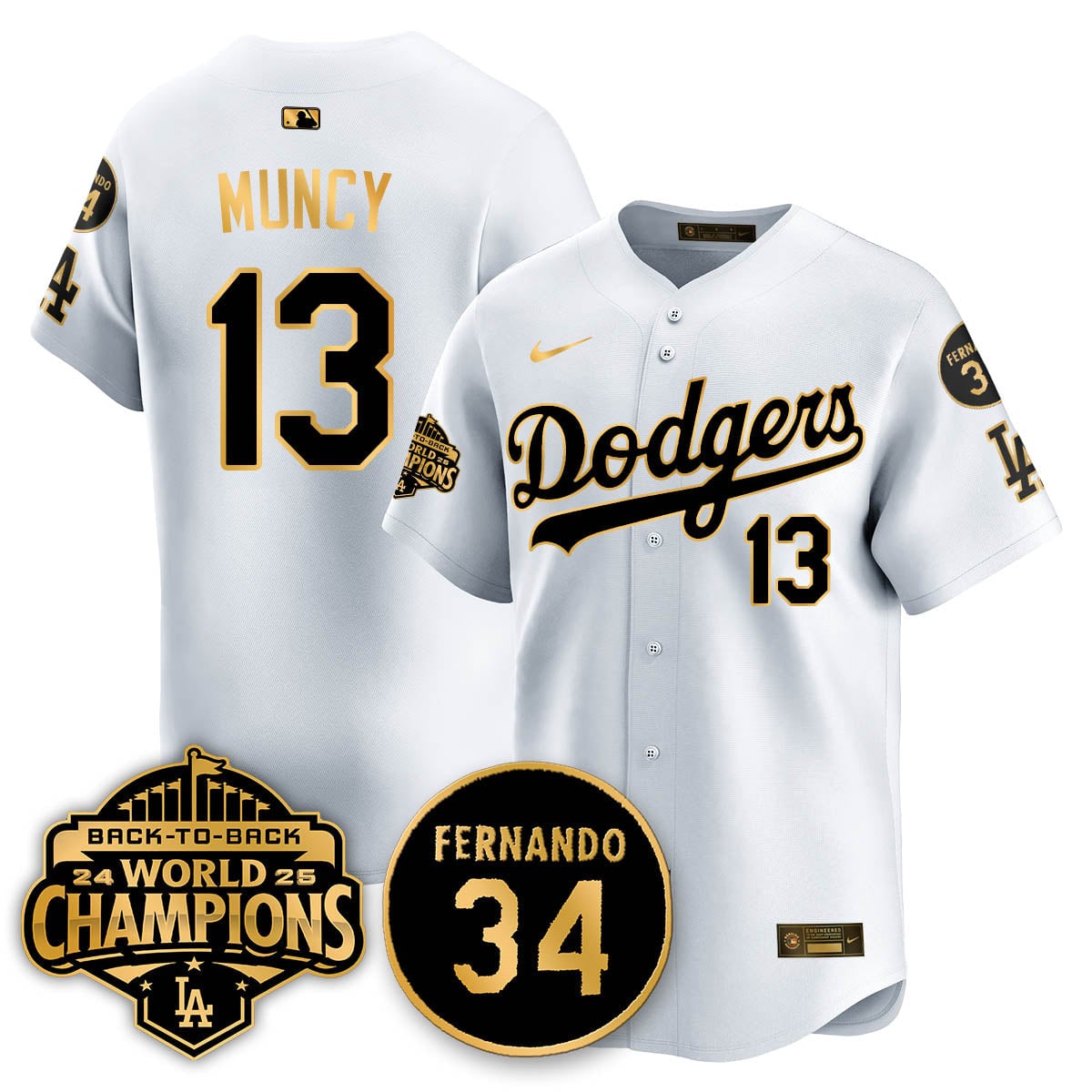 Los Angeles Dodgers 2025 Back To Back Champions Jersey - All Stitched
