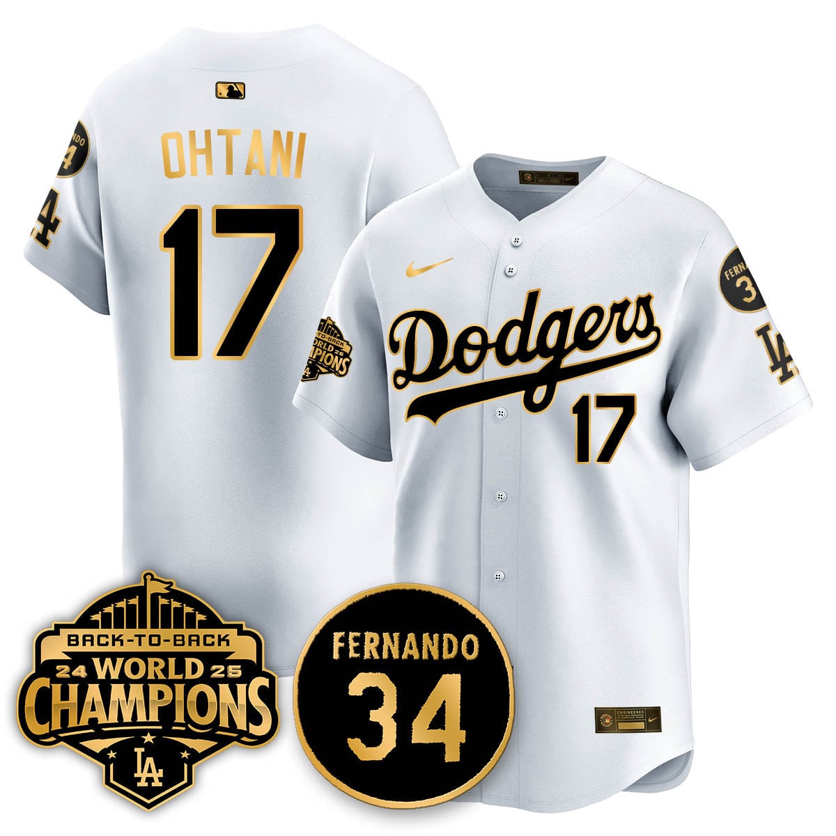 Los Angeles Dodgers 2025 Back To Back Champions Jersey - All Stitched