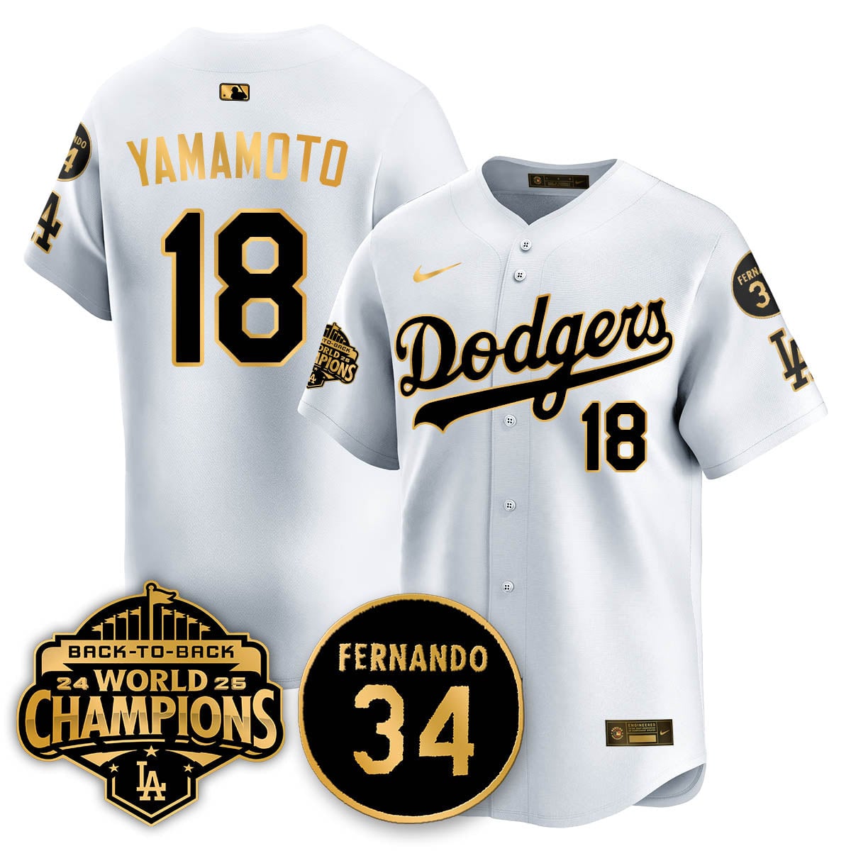 Los Angeles Dodgers 2025 Back To Back Champions Jersey - All Stitched